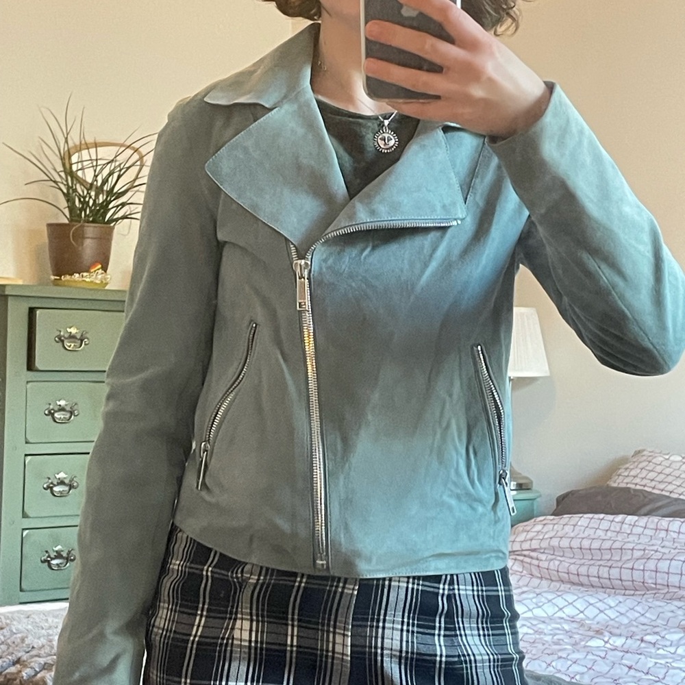 Vintage Suede Biker Jacket Blue